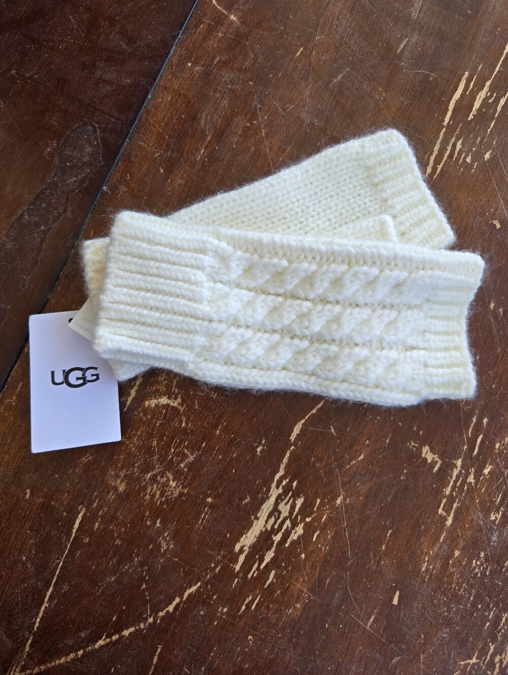 UGG Ivory Cable Knit Fingerless Gloves